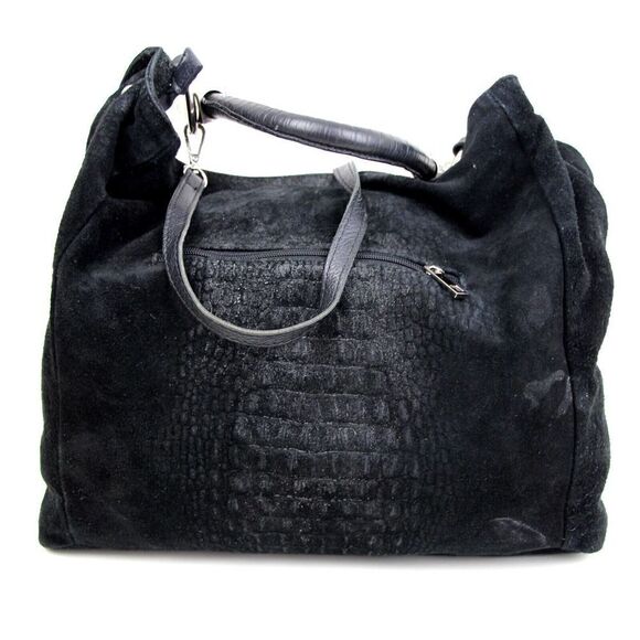 SOFIA CARDONI MADE IN ITALY BLACK SUEDE CROCO PRINT SHOULDER BAG HANDBAG HOBO - Picture 5 of 12